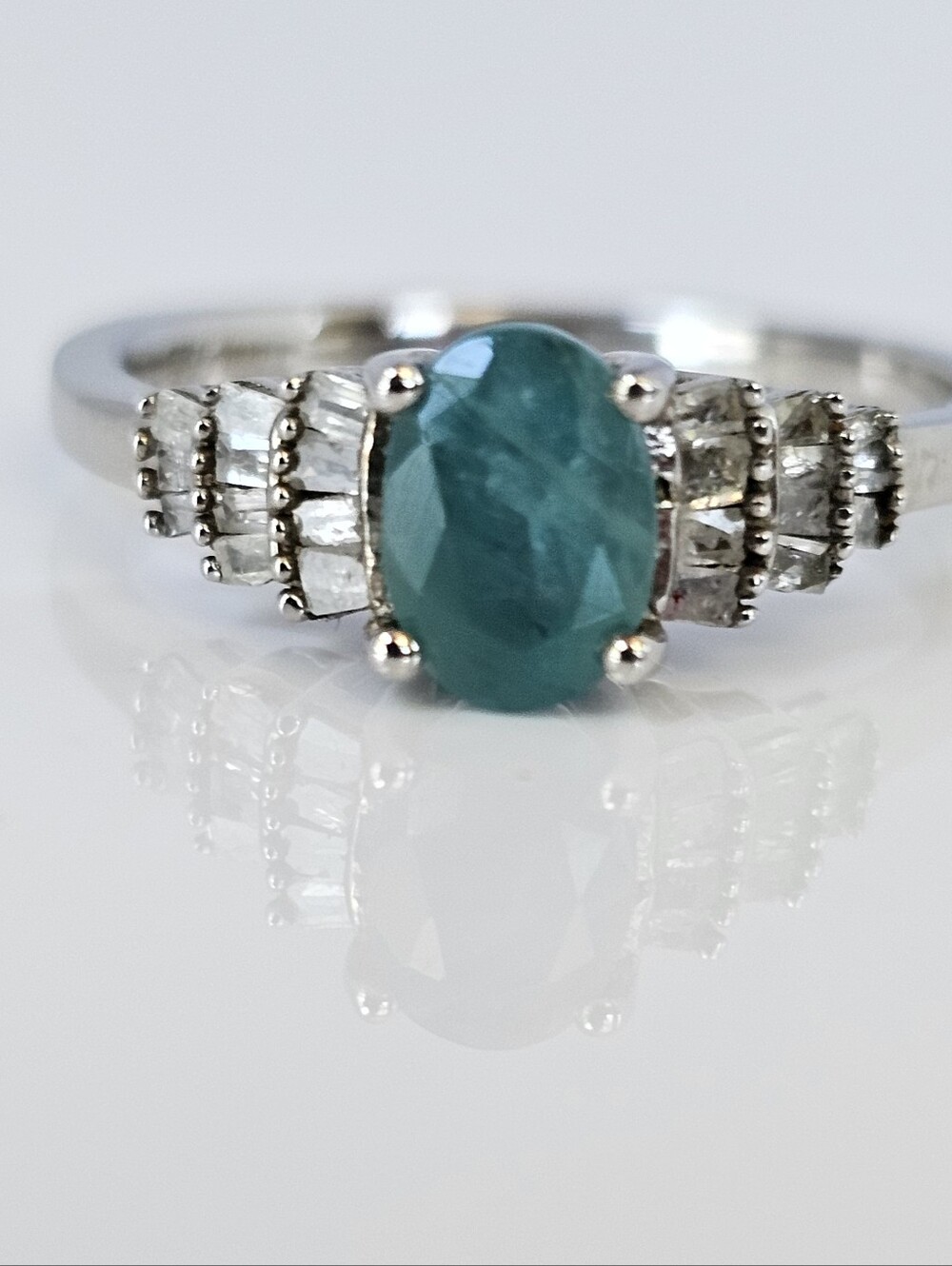 RARE Natural Grandidierite & Diamond Baguettes in Platinum/925 Ring Size 7!